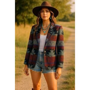 Vintage Julia Klein Oversized Southwestern Blazer Jacket Western Large Wool